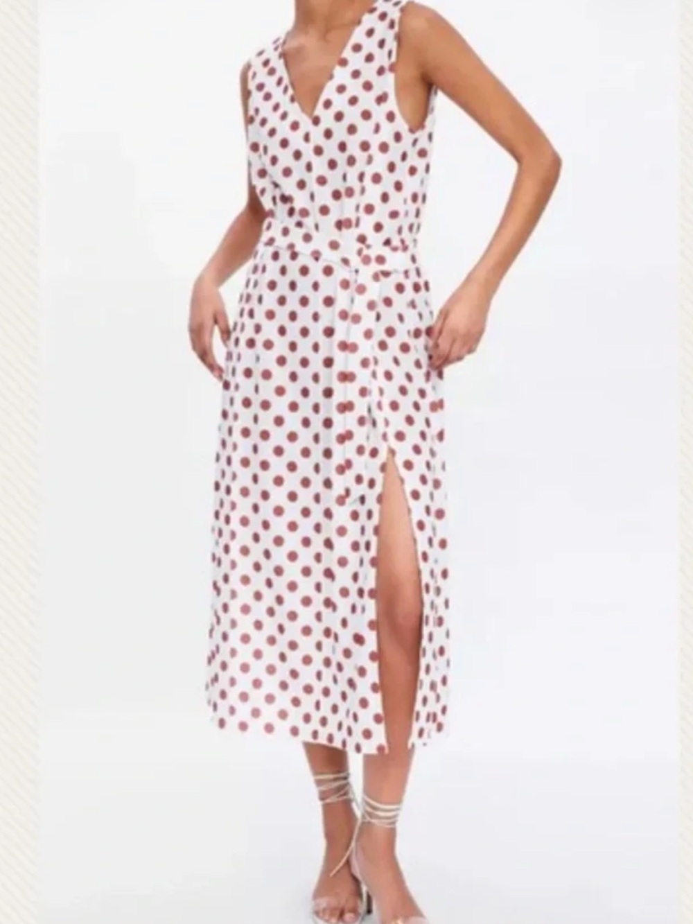 Zara Cream Midi Dress with Red Polka Dots EUC